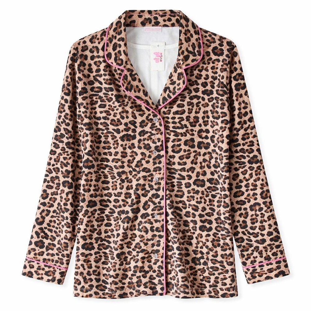 Discount Divas Leopard Print Pajama Top XL NWT Button Front Sleepwear Lounge